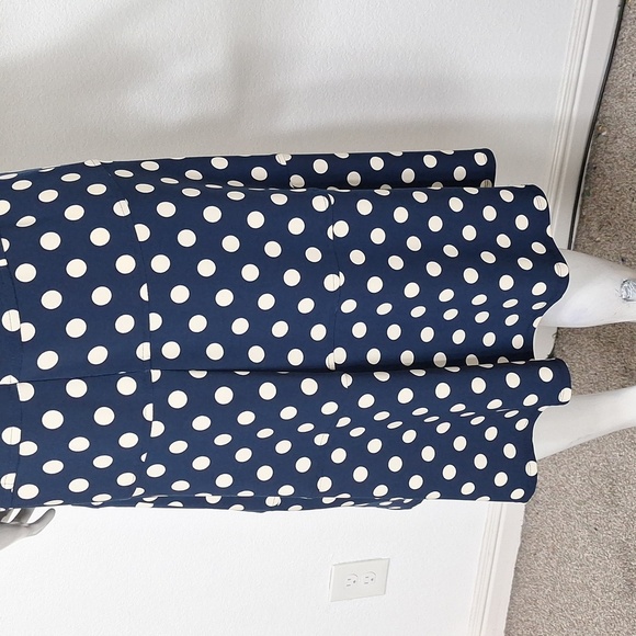 Anne Klein Navy Off White Polka Dot Drop Waist Retro Pin Up Dress Size 10 - Picture 8 of 10